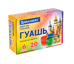 Гуашь 6 цветов BRAUBERG  20 мл, картон