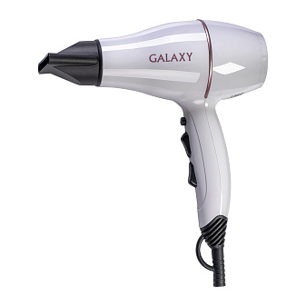 Фен  GALAXY GL4302. Мощность 2200 Вт, 2 скорости и 3  режима нагрева,  холодный воздух, пластиковый корпус, 2 насадки-концентратора, цвет белый
