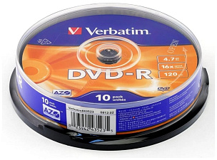 Диск DVD+R  10шт/уп, Verbatim Cake Box, 4.7ГБ, 16х