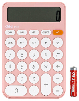 Калькулятор Deli 12 разряд. EM124PINK 158x105x28мм, бухгалтерский, настольный, розовый, работает от батареек АА, в комплект не идут