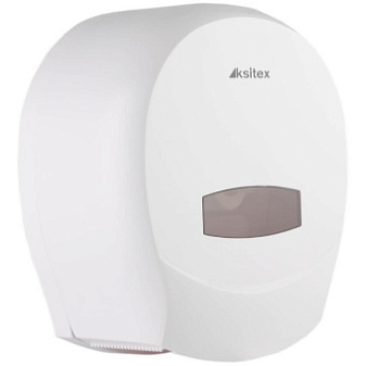 Держатель для туалетной бумаги система Т1 до 500 м KSITEX TH-8001A, пластиковый, белый, замок, окно. 